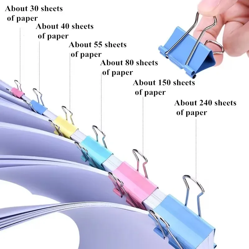 48 unids/set Clips de carpeta metálicos coloridos Clip de papel para archivos suministros de oficina 25mm de ancho accesorios de oficina clips de carpeta