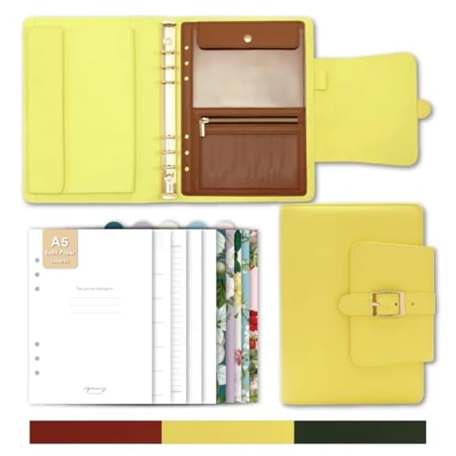 

® Элегантный подарочный набор: кожаный блокнот A5 (5,8 x 8,3 дюйма) с 6 кольцами, недатированный ежедневник, 80 листов сменной бумаги, 5 разделителей