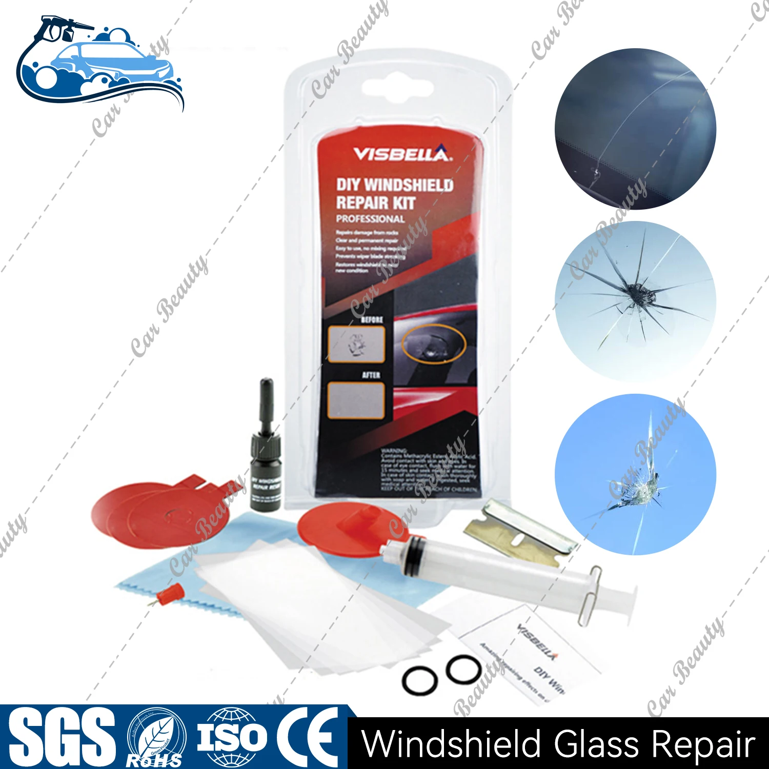 Car Windshield Repair Kit Quick Fix for Chips Cracks Star-Shaped Crack Bulls-Eye Automotive Glass Restoration Crack Glue Set