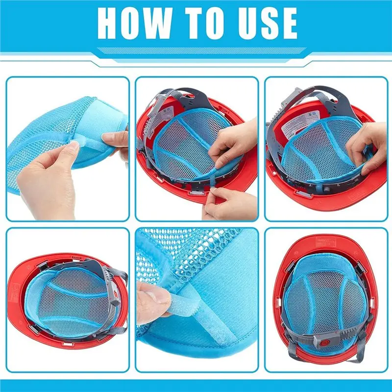 FEDI-6 Pcs Hat Liner Sweatband Clip-On Cooling Mesh Inserts Safety Helmet Padding Hard Hat Insert Sweat Bands