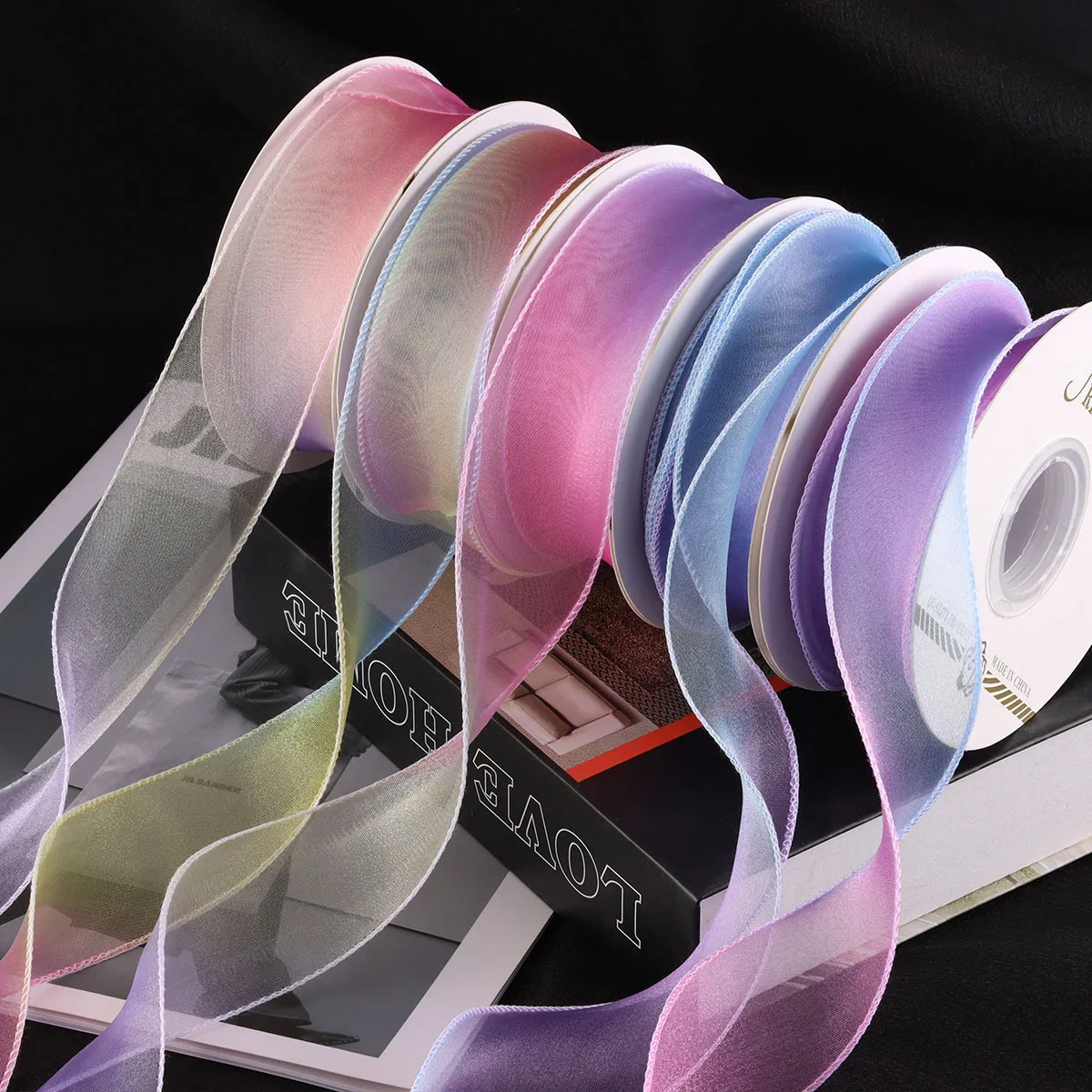 40mm 10Yards Gradient color fish tail Organza Ribbon Wavy Edge Ribbon For Flower Bouquet Gifts Packaging Wedding Party Decor