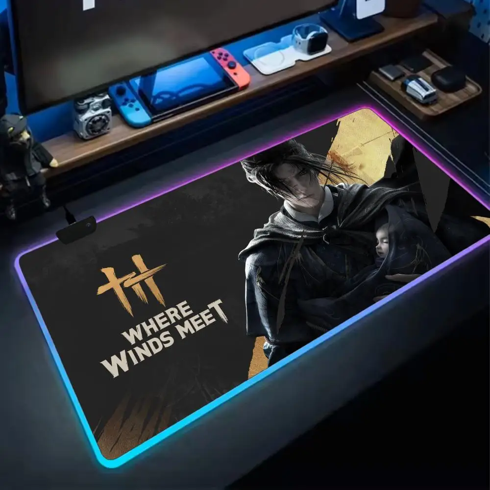 Where Winds Meet Mouse Pad RGB Extra Large Mouse Pad for Gaming, Smooth Surface, Non-Slip, Customizable Lights