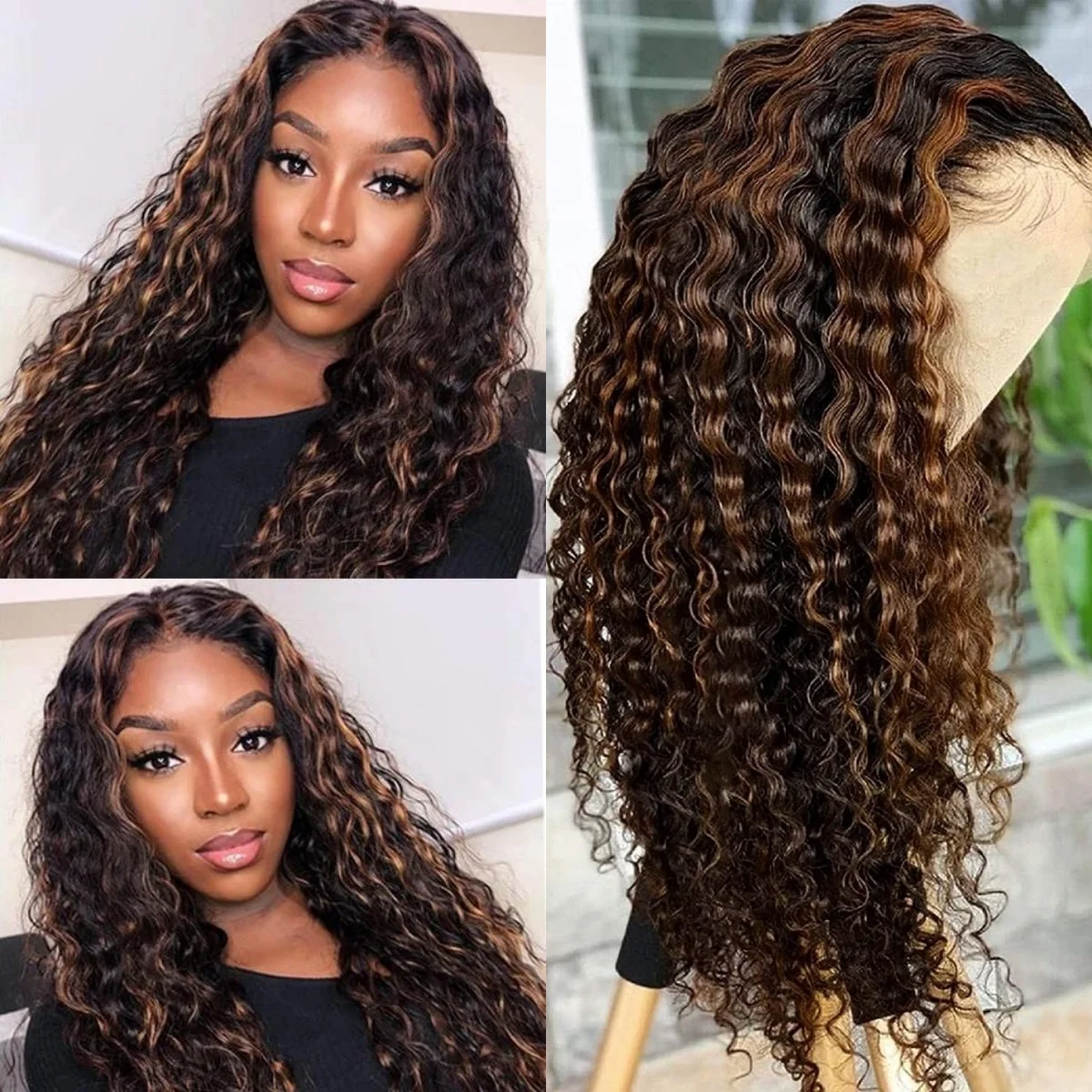 

Deep Wave 5×5 Lace Front Wigs Human Hair Glueless 220 Density Ready to Wear Transparent Frontal Wig For Women Pre Plucked 1B30