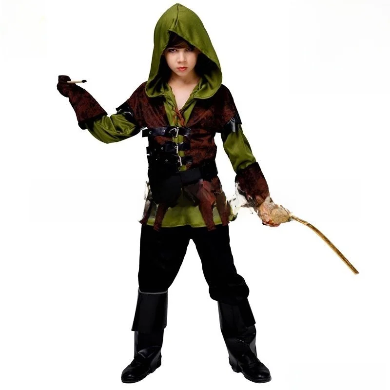 Fsia de Caçador Verde Militar para Crianças, Traje para Festa de Interpretação, Baile de Máscaras e loween