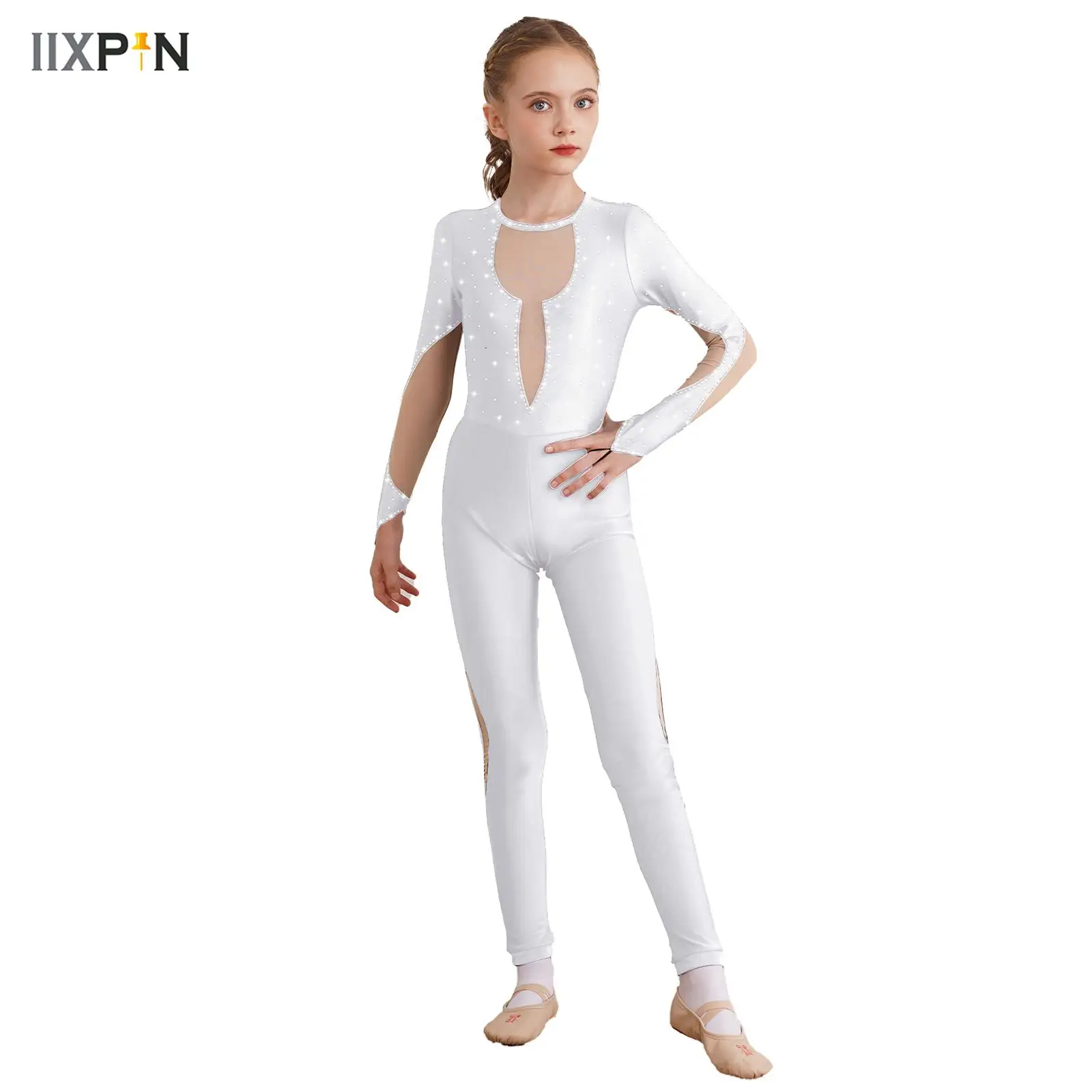 Kids Girls Long Sleeve Ballet Dance Gymnastic Leotard Sparkly Skating Unitard Full Body One Piece Romper Bodysuit Dancewear New