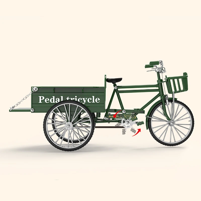 1:10 Nieuwe Mini-Legering Retro Driewielige Flatbed Fiets Metaal Diecast Klassieke Driewieler Model Speelgoed Simulatie Collectie Geschenken