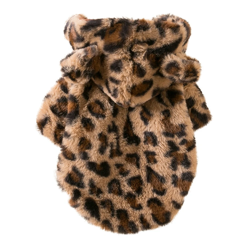 Leopard Print Dog Coat Winter Warm Dog Clothes Pet Thicken Windproof Hoodie Jacket Doggy Thermal Coat Puppy Outfits Cat Apparels