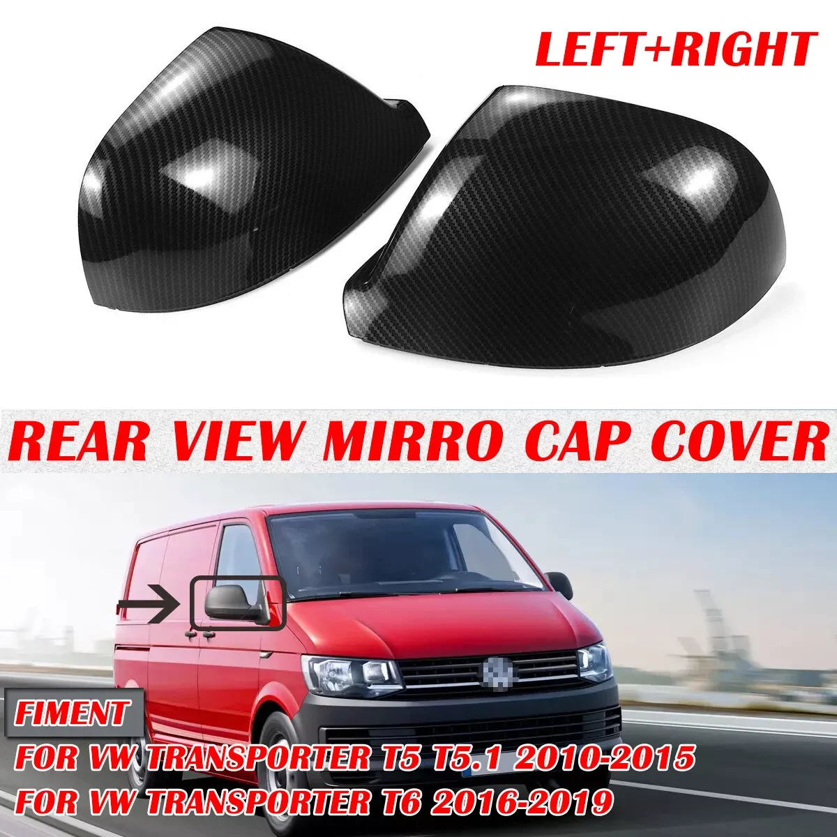 

7E1857527F Carbon Fiber Look Side Rear View Mirror Cover Cap Replacement For VW For Volkswagen Transporter T5 T5.1 T6 2016-19