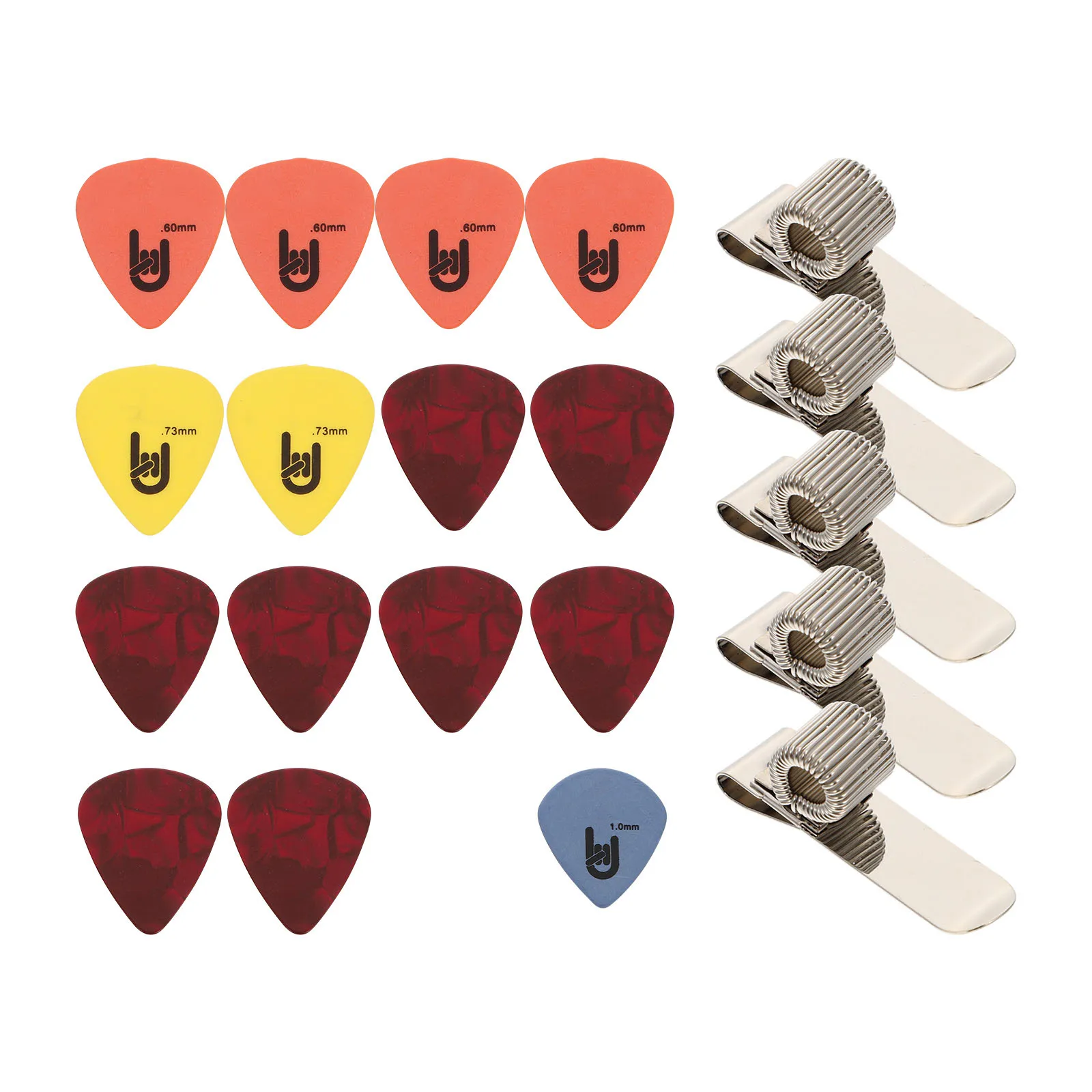 

5Set Guitar Picks and Clamps Kit Metal Spring Holder for Electric Folk Guitar Picks Plectrum Accessories Random Color