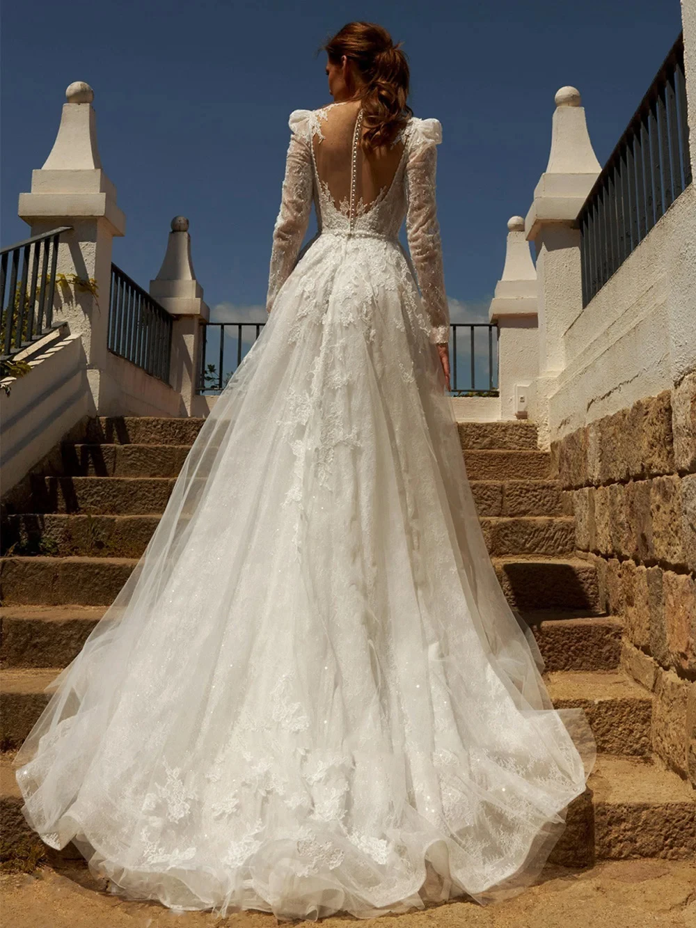 Simple V Neck Ivory Wedding Dresses for Ladies Empire Soft Tulle Bridal Gowns Exquisite Full Sleeve Vestidos De Novia Summer