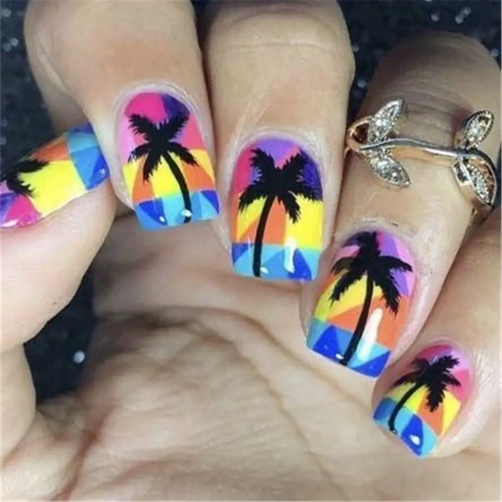 4 Pcs Tropical style Manicure 3D Nail Decor Water Transfer Paper Nail Stickers Coconut Tree Palm Pattern