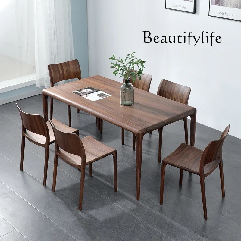

Solid Wood Dining Tables and Chairs Set New Chinese Rectangular Dining Table Black Walnut Log Table Dining Room Furniture