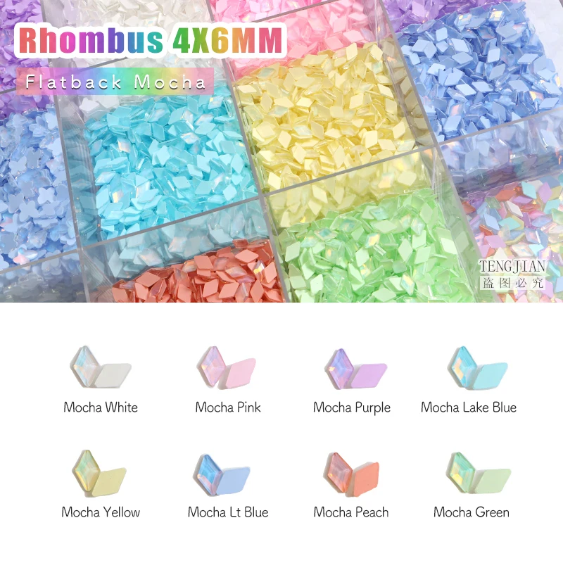 4x6MM Rhombus Flat Back Mocha 8 Color Glass Crystal Stone Nail Art Rhinestone For DIY Manicure Accessory Diamond 30/100Pcs