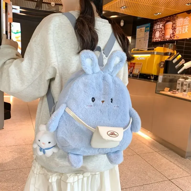 BOMO Kawaii Rabbit Backpacks for Ladies Pink Cute Korean Style Fashion Plush Female Backpack Casual Versatile Large Capacity Bag