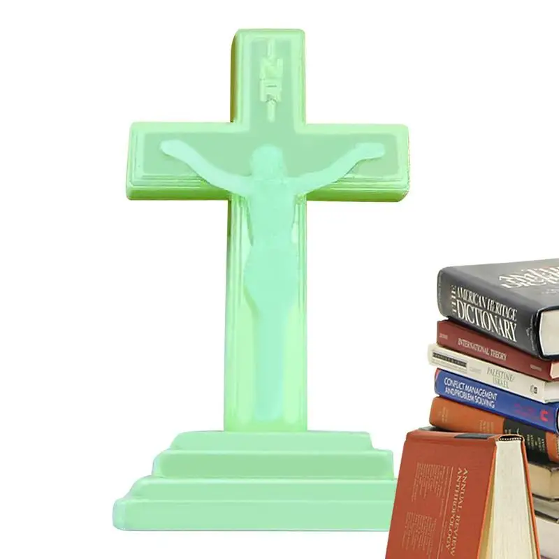 Table Glow-in-the-Dark Catholic Jesus Cross With Stand Vintage Religious Christian Standing Crucifix Church Tabletop Decoration