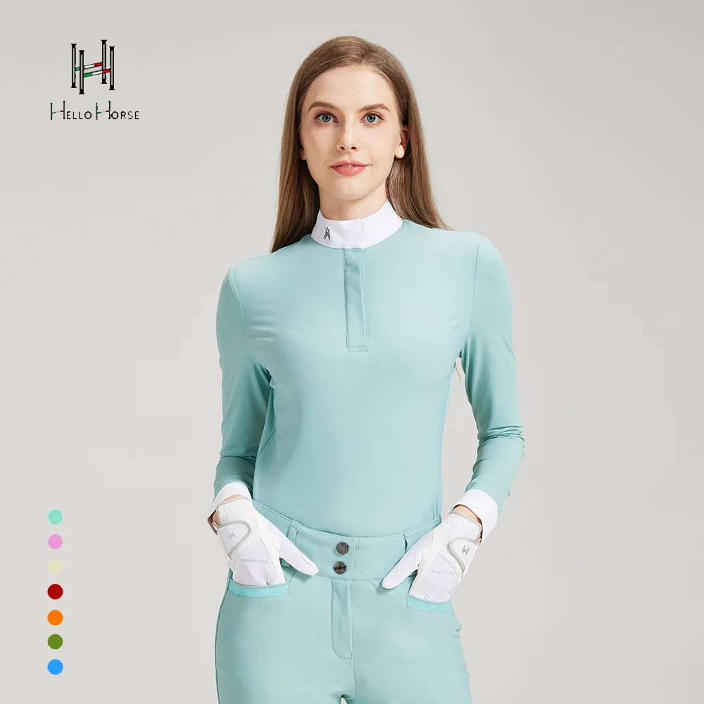 chemise-a-manches-longues-pour-femmes-equestres-hello-horse-haut-respirant-d'ete-tenue-d'entrainement-et-de-competition-equestre-vetements-de-sport