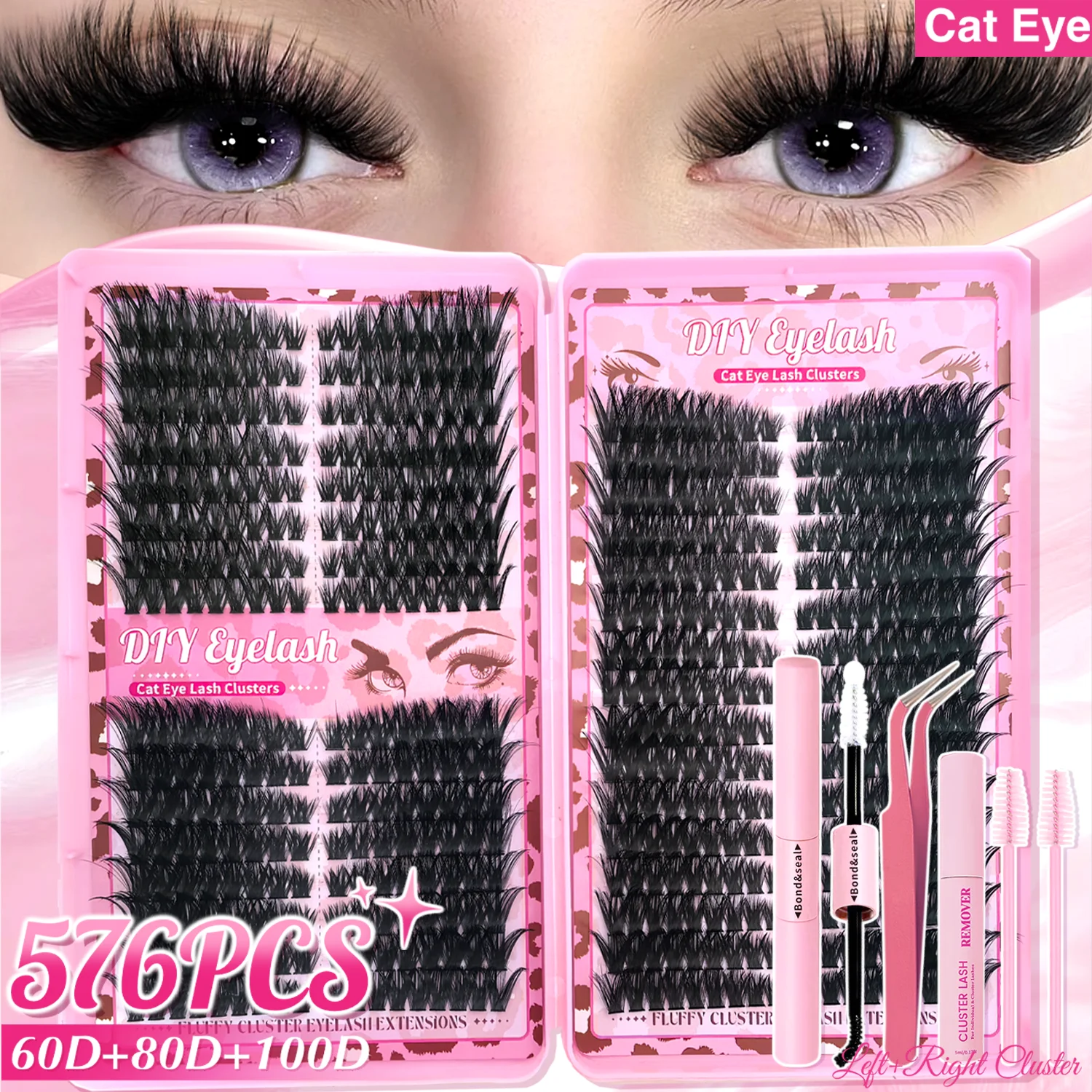 576/240/160 قطعة مجموعة تمديد الرموش Wispy لاش مجموعات عين القط الطبيعية لتقوم بها بنفسك جلدة حجم D حليقة الفردية رمش تمديد عدة #1