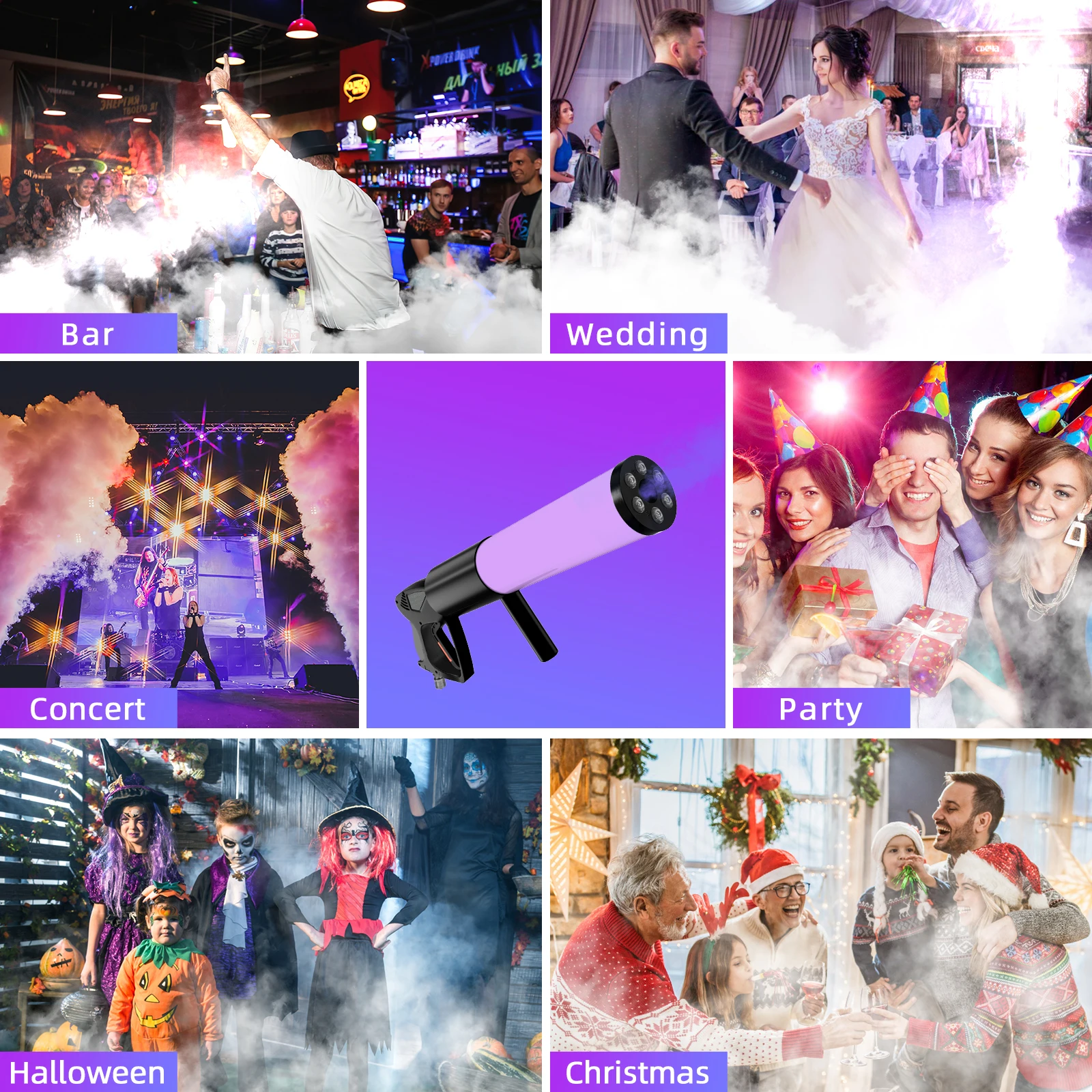 Yiflamefly 1/2Pcs LED RGB Atmosphere Props Smoke Gun Dry Ice Gun Carbon Dioxide Column Gun For Bar Wedding Business Show Party