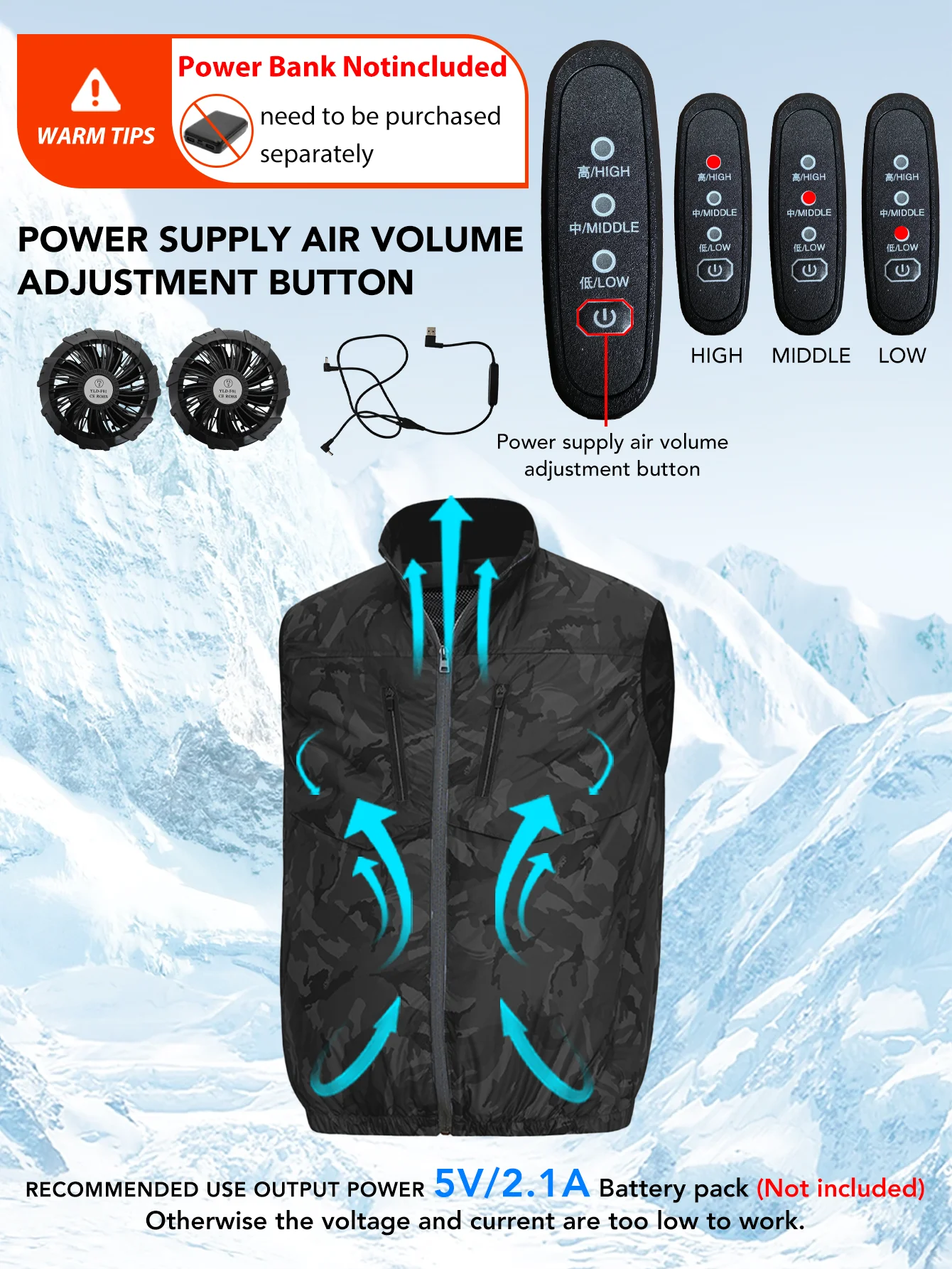 

Жилет с вентилятором, 2 вентиляторами, 9-лопастные мощные вентиляторы, регулируемый, рабочая одежда для улицы, аккумулятор в комплект не входит