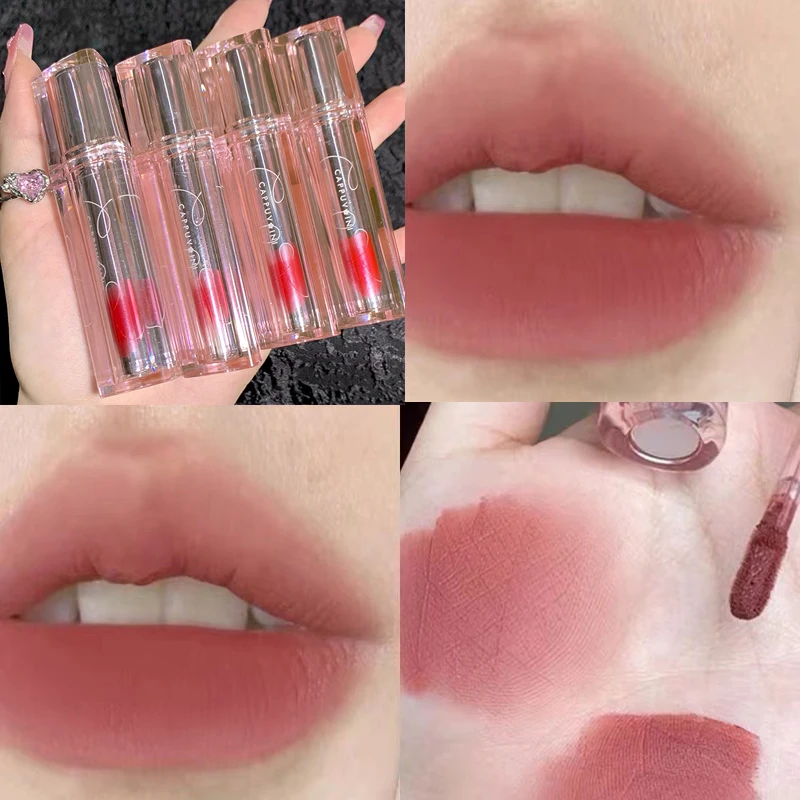 Pintalabios transparente de arcilla acrílica, lápiz labial mate, resistente al agua, terciopelo desnudo, Sexy, pigmentos para labios rojos y marrones, maquillaje de larga duración