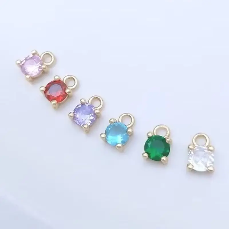 14K gold four-claw inlaid round colored zircon pendant diy handmade bracelet earrings jewelry small hanging ornaments