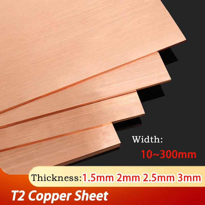 1~4pc Thickness: 1.5mm 2mm 2.5mm 3mm Width: 10~300mm T2 Copper Plate Pure Copper Sheet Metal Sheet