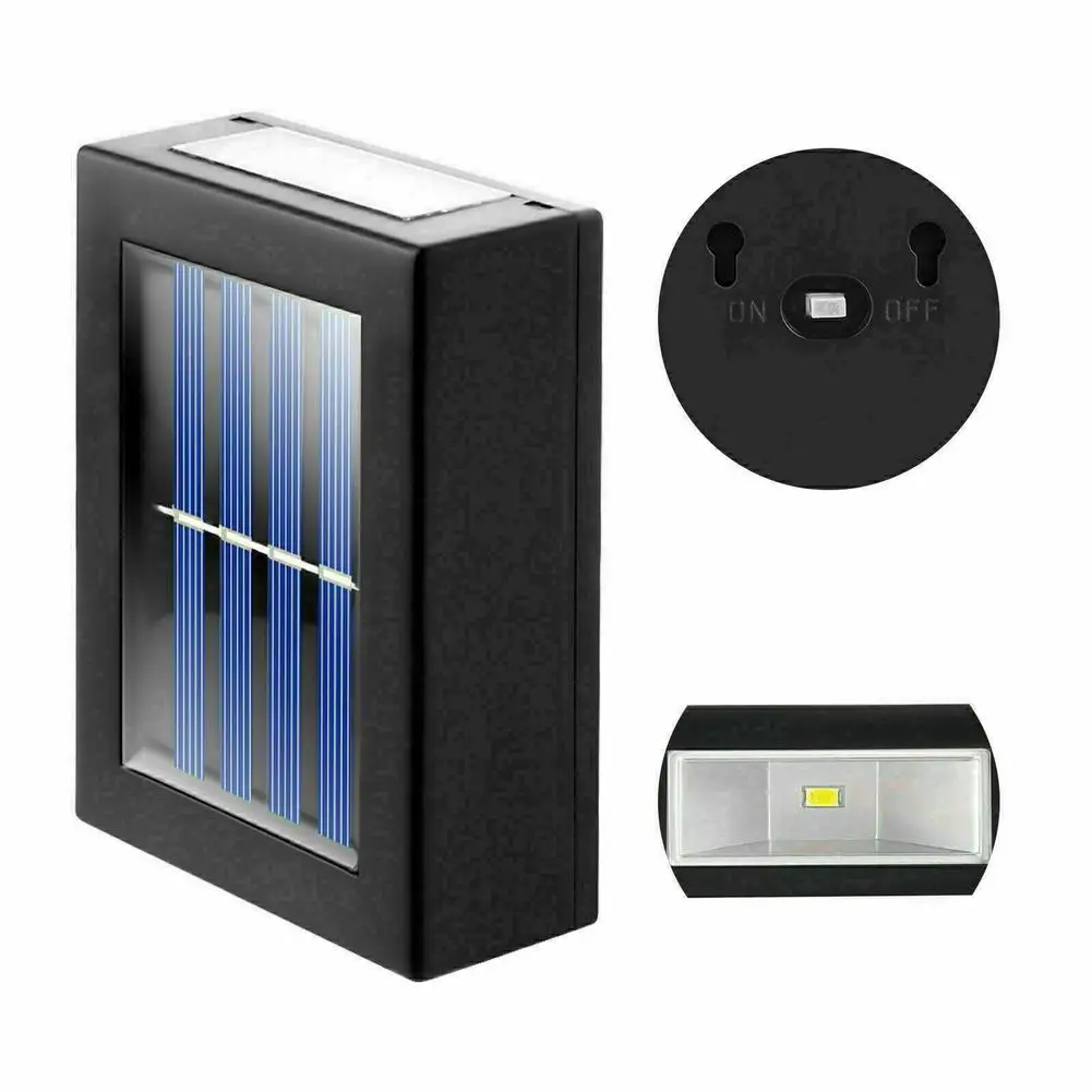 Solar Powered LED Wall Lights, Jardim Paisagem Lamp, Pátio, Caminho, Escadas Step, Fence Decor, 2 LEDs