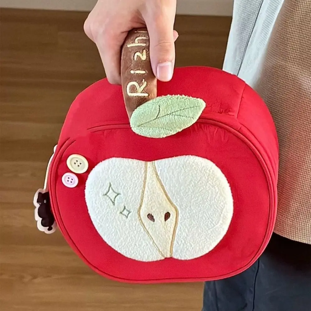 Multifunctional Portable Fruit Makeup Bag Velvet Cartoon Storage Bag Red Handle Cute Handbag Data Cable Storage