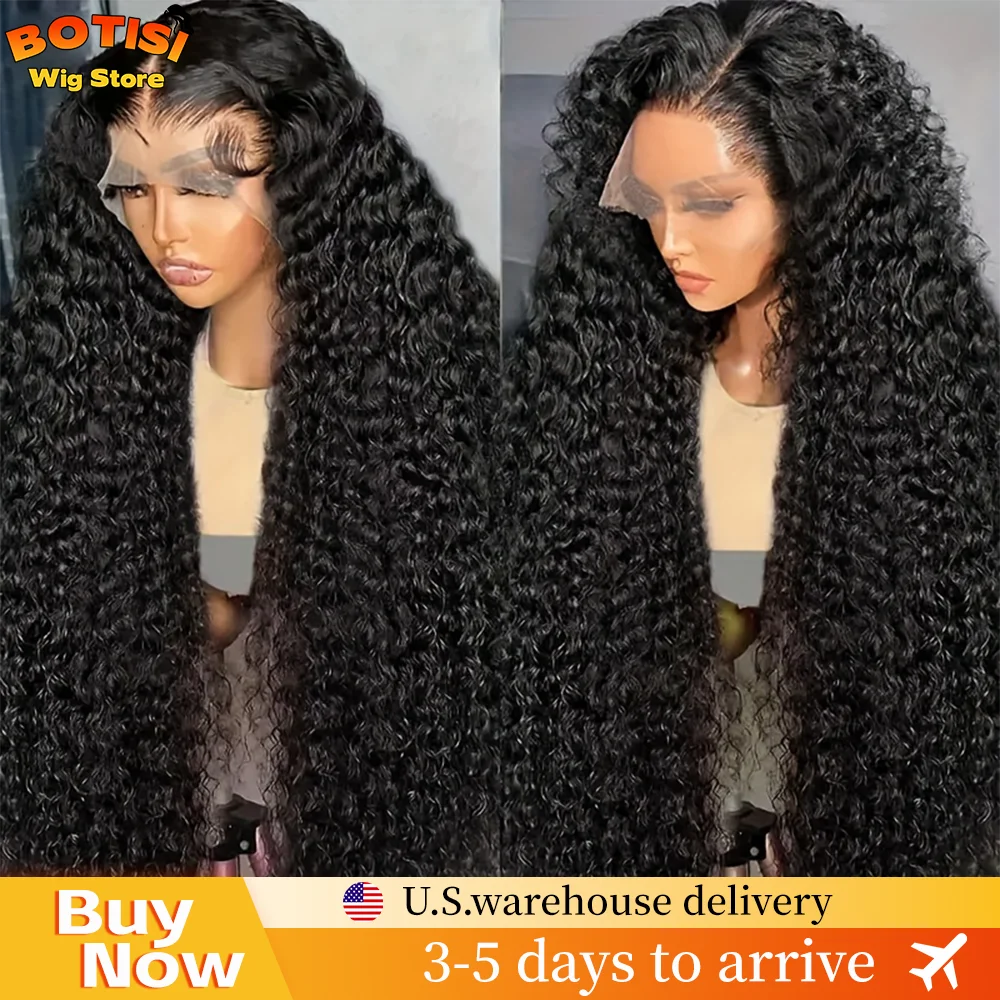 

Парик Botisi с глубокой волной, плотность 200%, с кружевной передней частью 13x6 и 13x4, кудрявый, черный, из натуральных бразильских волос, предварительно выщипанный