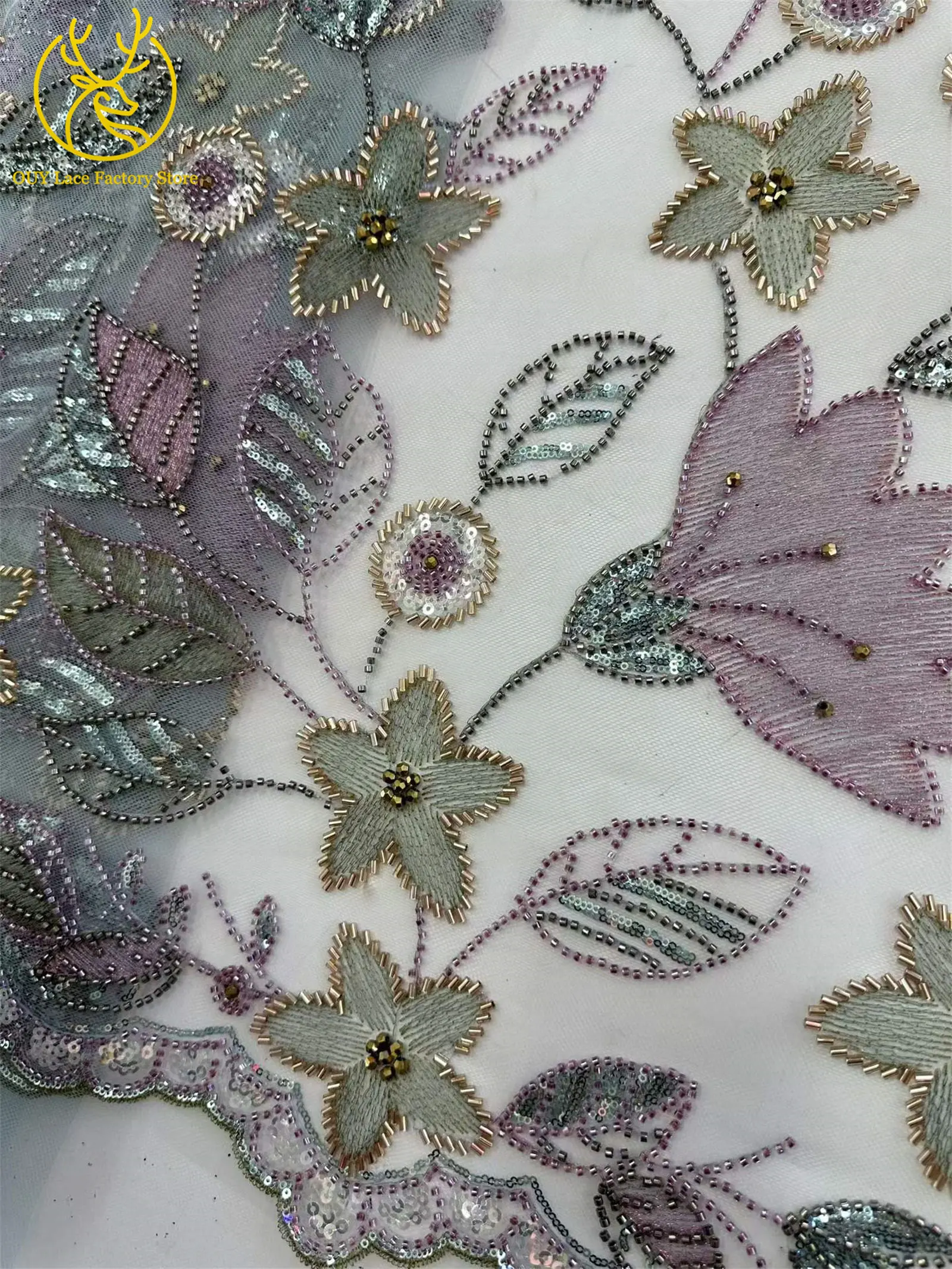 Neuer Stil: Brautkleid-Spitzenstoff mit Perlenstickerei 2026, Silberner Tüll mit Pailletten, Afrikanischer Netzstoff für Hochzeits- und Abendkleider zum Nähen – Detail 10
