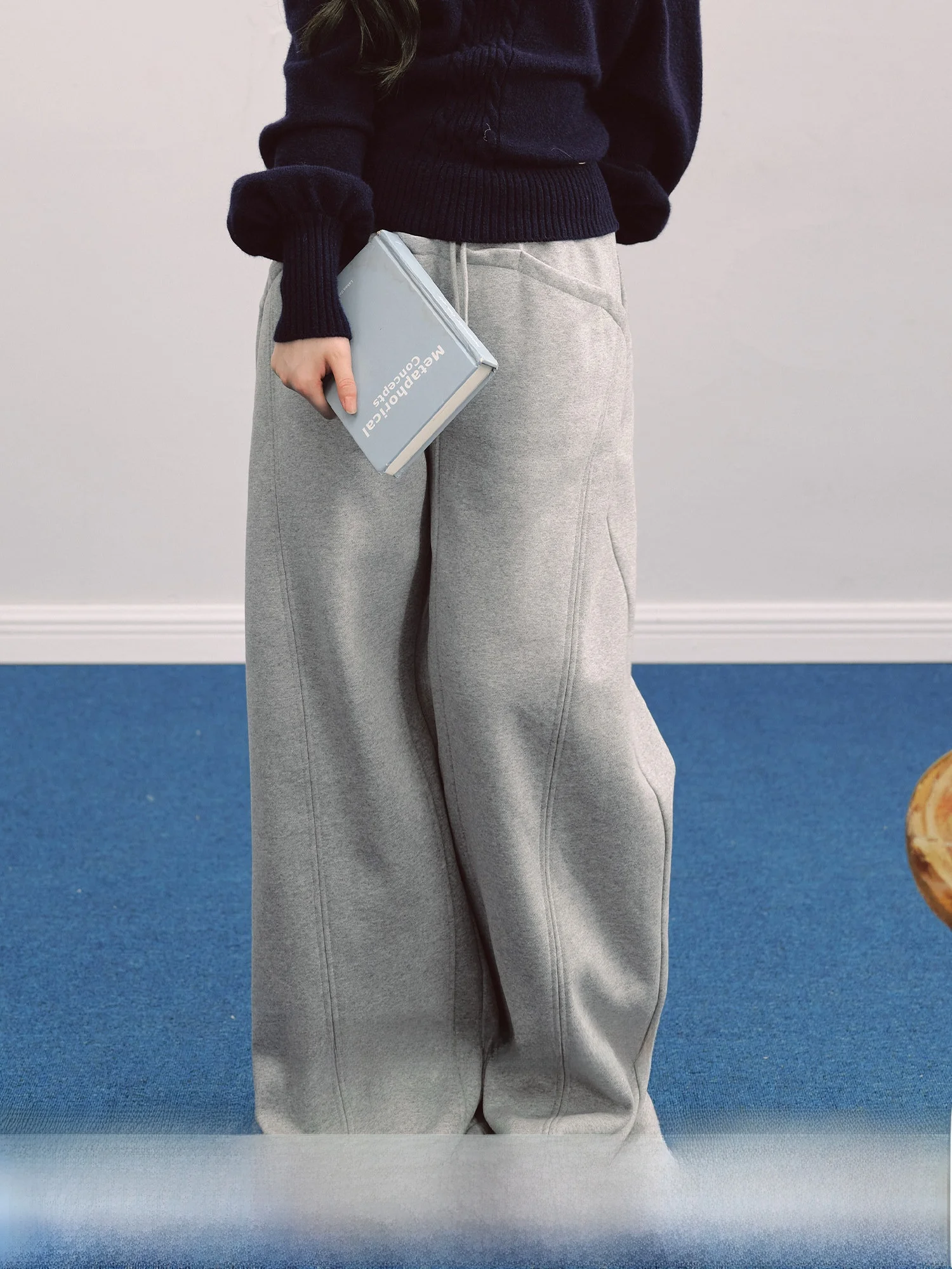 

LaluneDuCiel Women's Fleece Lined Casual Pants Loose Straight Leg Trousers Autumn Winter Fashion Design Comfortable Cotton Blend