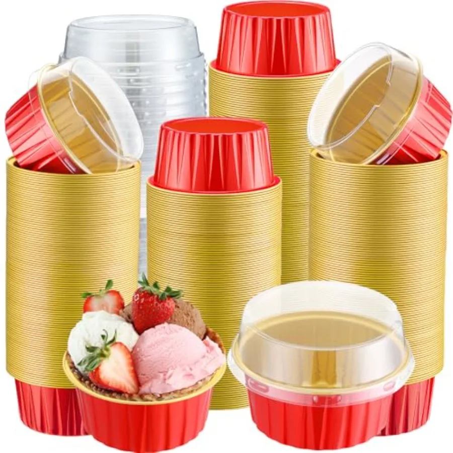 

Набор алюминиевых форм для выпечки с крышками, 5 унций, одноразовые мини-формы для кексов, для крем-брюле, маффинов, фланов