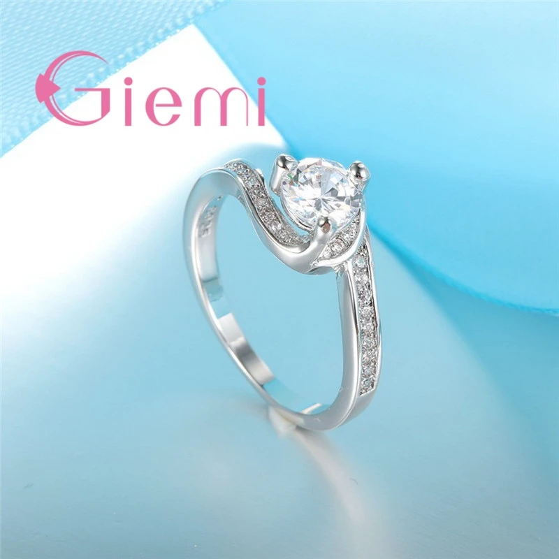 Luxury Sterling Silver Wedding Rings Exquisite 3 Claws Full Cubic Zircon Finger Ring for Women Girls Wedding Party Jewelry Gift