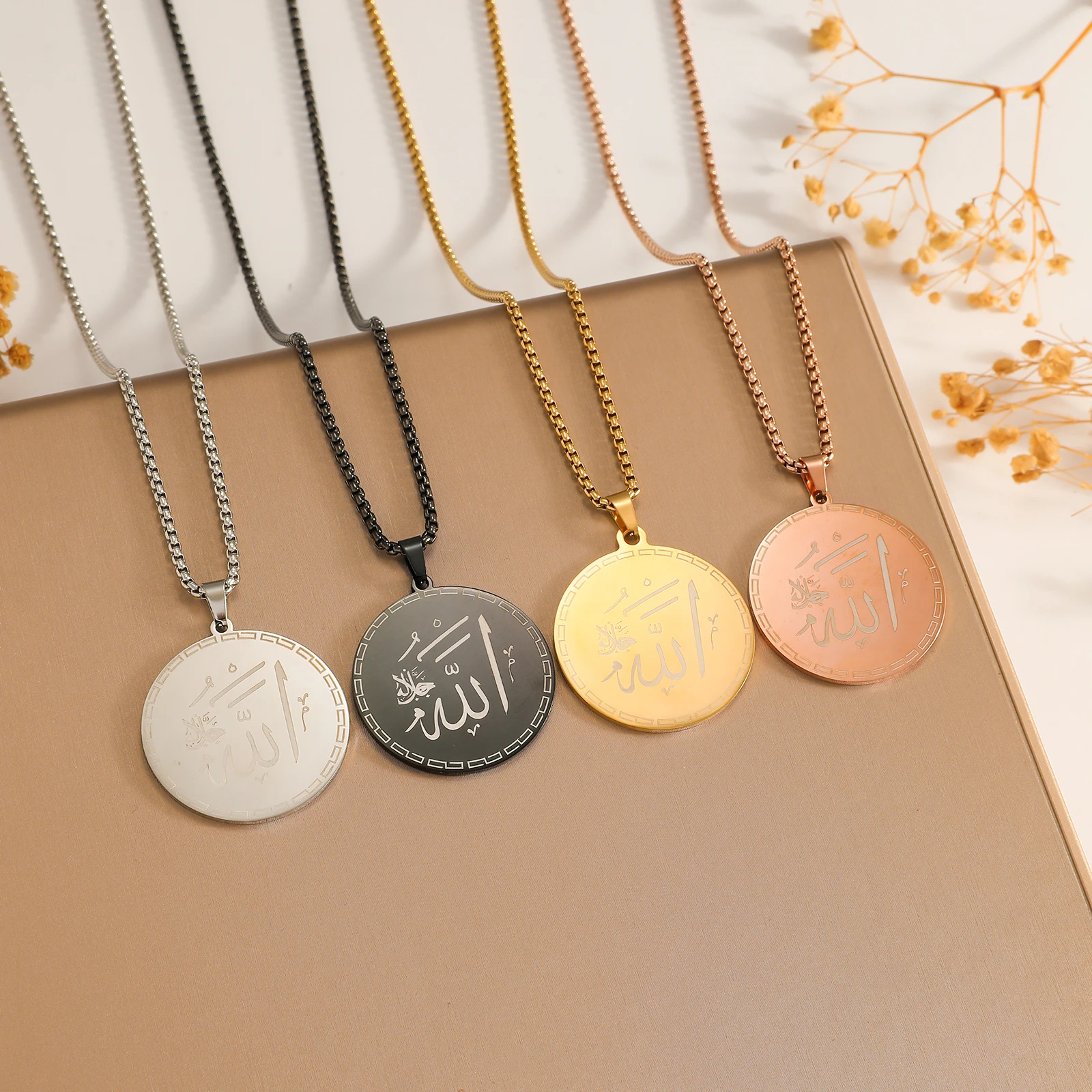 Double-Sided Minimalist Exquisite Engraved Round Pendant Necklace Stainless Steel Pearl Chain Available in 4 Colors Neck Jewelry Fashion Layering Accessory Daily Casual Style Outdoor Travel Dinner Party Birthday Gift