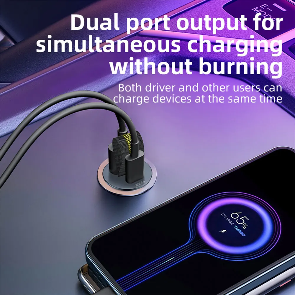 200W Mini USB Carregador de carro Super Fast Charging Type-C PD Quick Charge Car Phone Charger Adapter para iPhone 15 Huawei Samsung