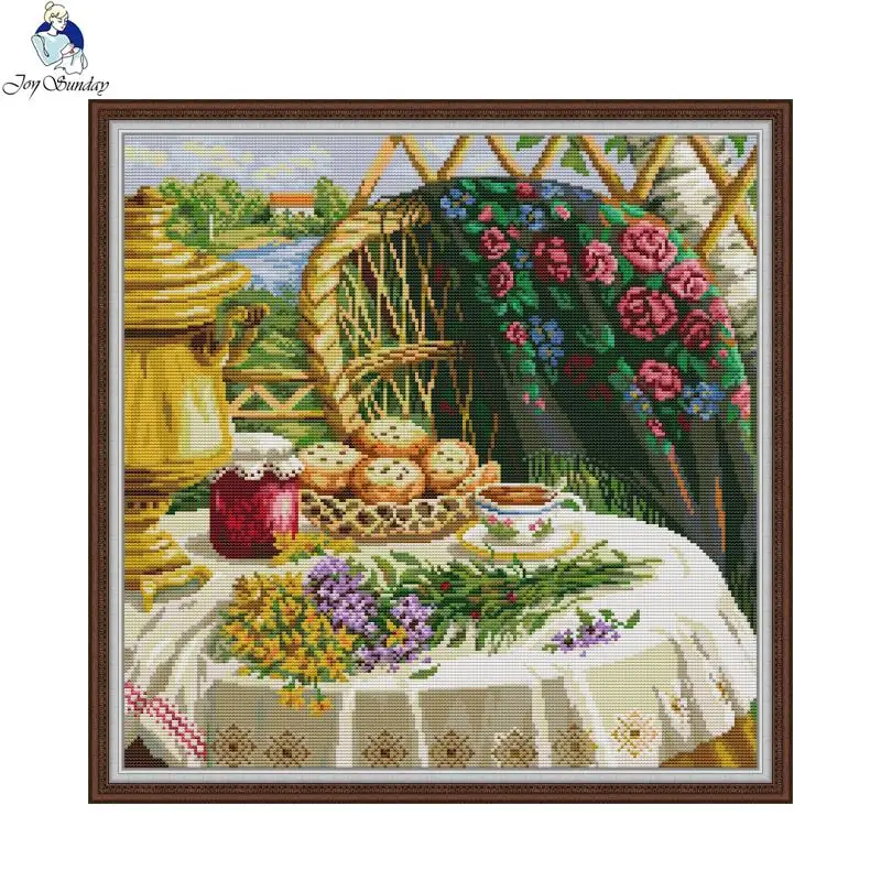 Afternoon Tea Still Life Pattern Cross Stitch Aida 14CT 11CT Count Canvas Fabric Embroidery DIY Hand Sewing Set Home Decor Gifts