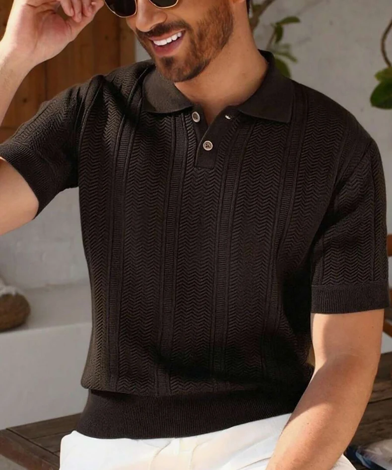 US Size Mens Knit Shirts Casual Stretch Golf Shirts Short Sleeve Polo Shirt Men's Summer Old Money Knit Top