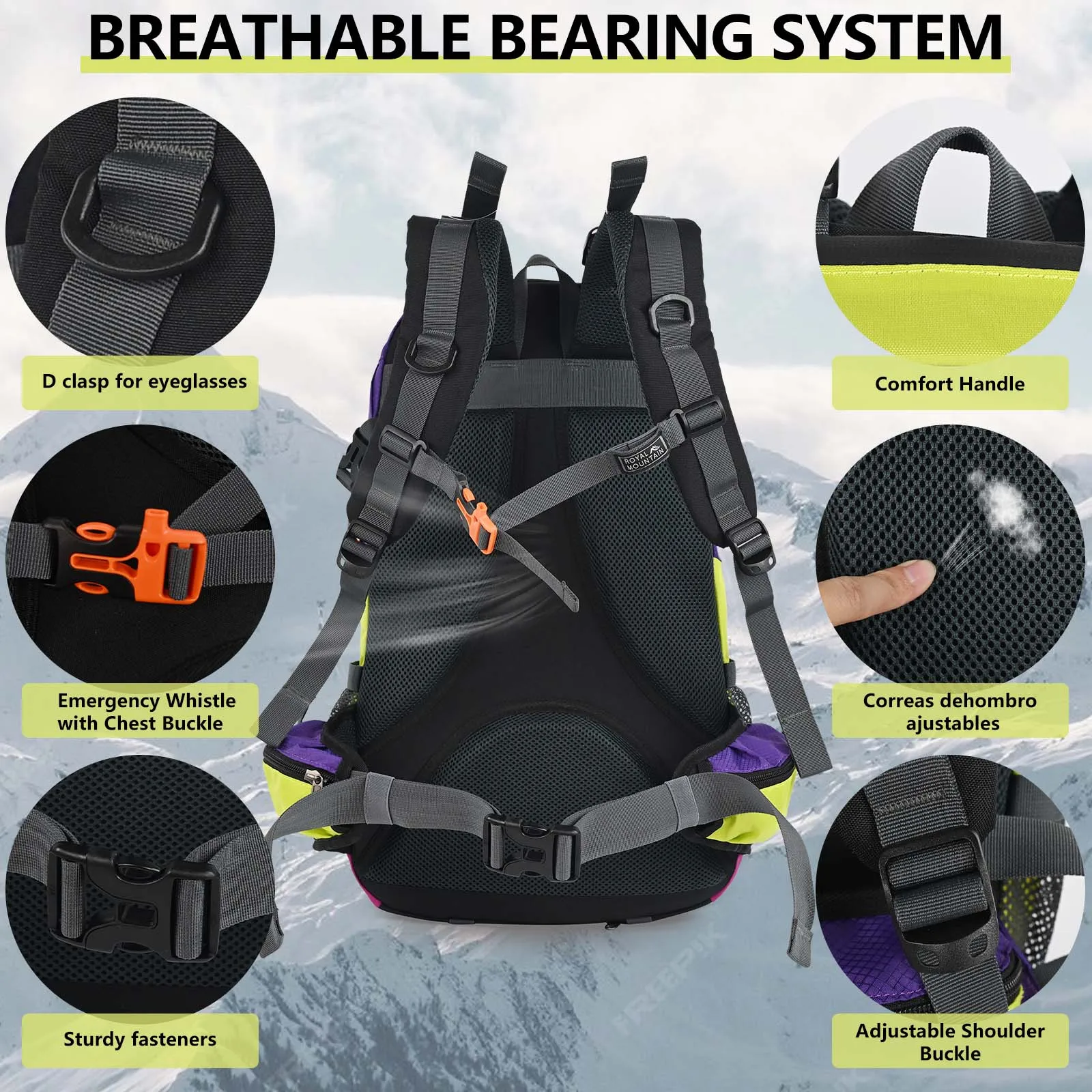 30L Wander- und Outdoor-Rucksack mit Regenschutz, wasserabweisendem Stoff, mehreren Fächern, geeignet für alle Geschlechter und jede Umgebung – Detail 7
