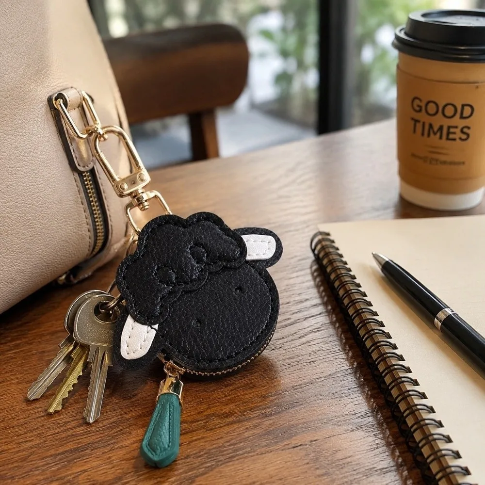 Lightweight Cartoon Sheep Coin Purse Multi-layer Spliced PU Leather Keychain Pendant Layered Stitching Storage Pouch