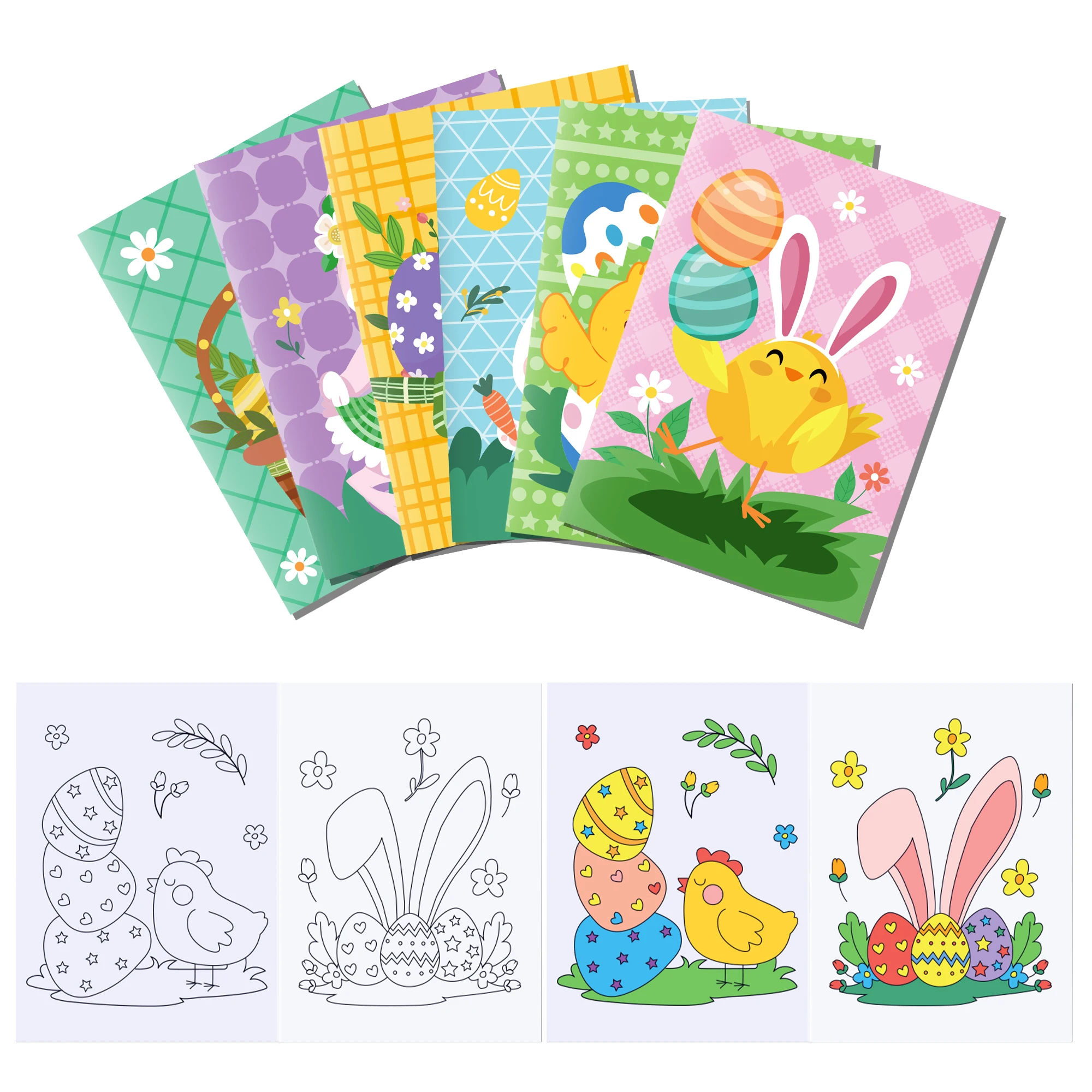 12pcs Happy Easter Day Cartoon Rabbit Easter Egg Graffiti Drawing Painting Books DIY Coloring Picture Book Birthday Party Gifts