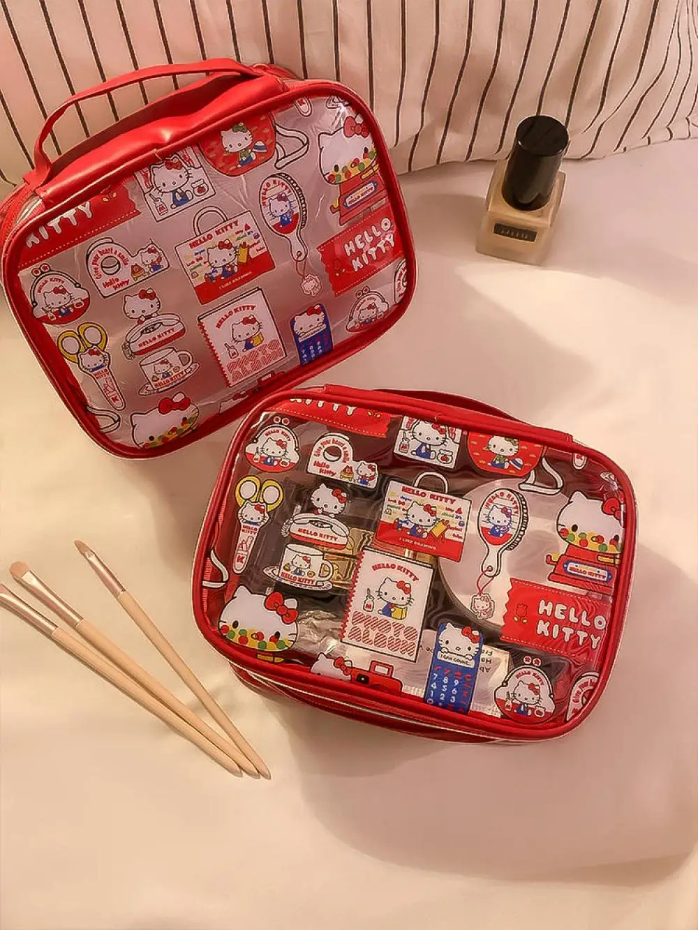 New anime Hello Kitty Transparent storage bag kawaii y2k PVC large capacity Makeup bag Travel portable waterproof toiletry bag