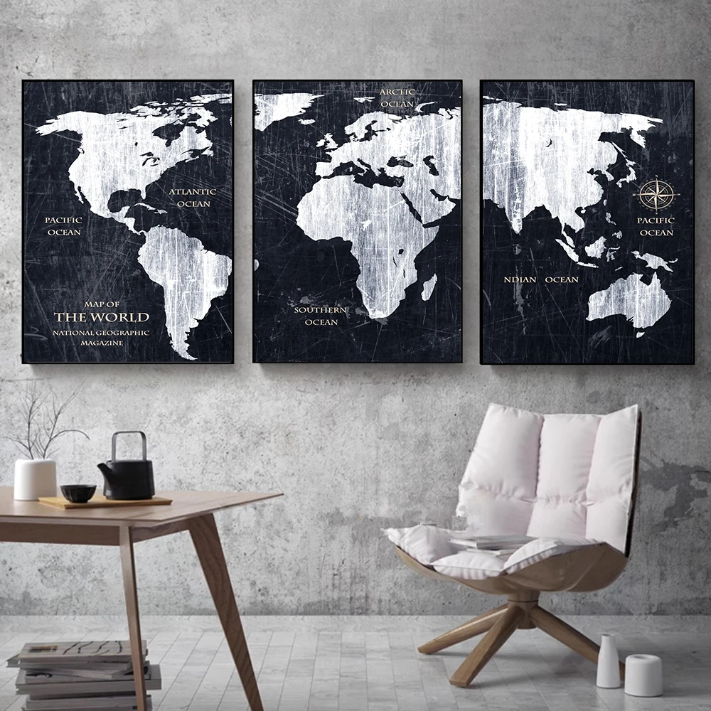 Canvas Print Painting Poster World Map Letter Pattern Modern Art Living Room Bedroom Porch Sofa Background Home Wall Decoration