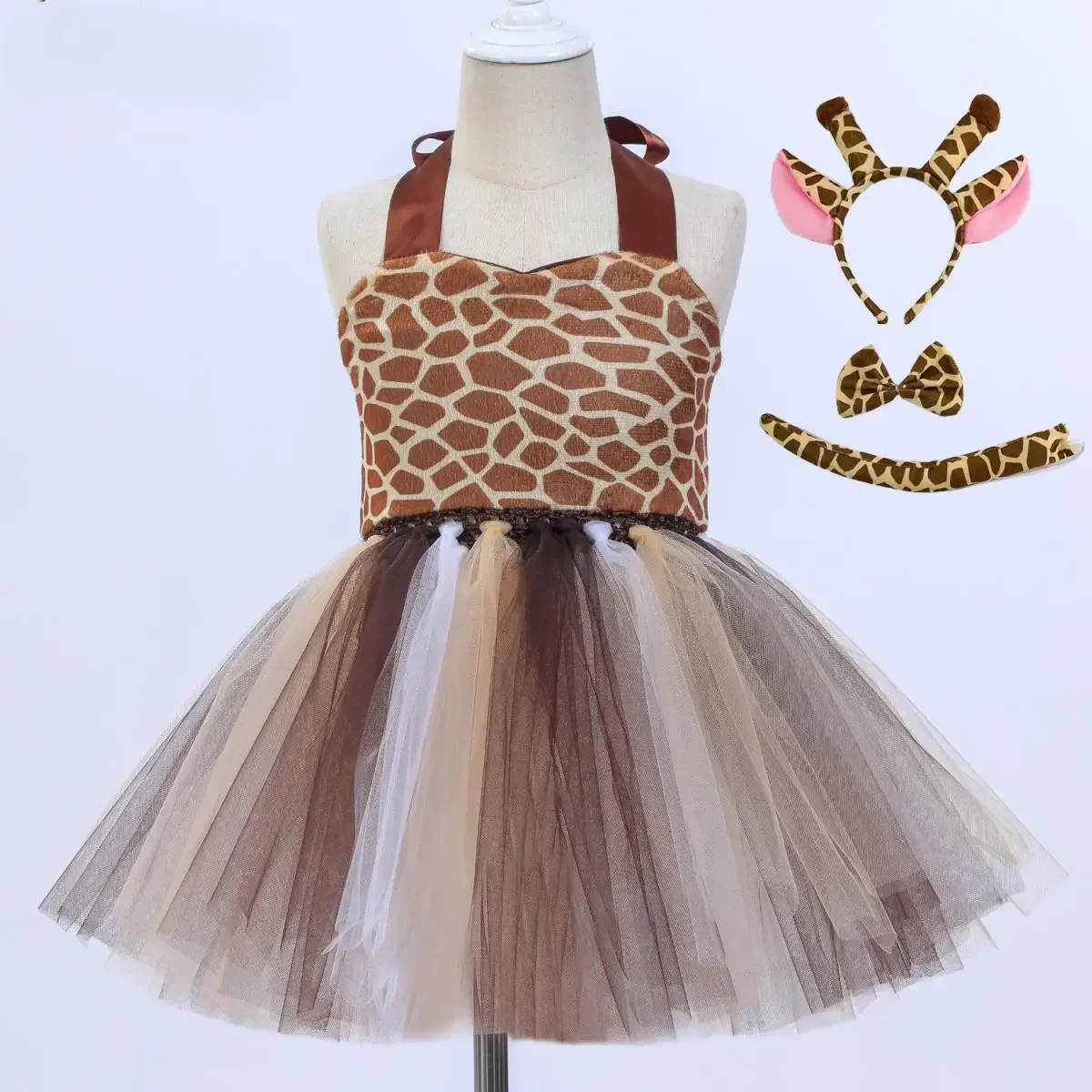 Halloween Children Giraffe Cosplay Costume Cute Children's Day Dress Costume Girl Headwear Tulle Dress Stage Performance Clothes