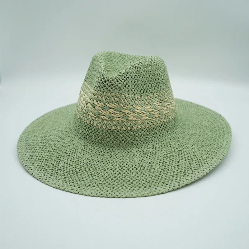 Lato Panama kapelusz słońce dla kobiet żakardowy wzór słomkowy kapelusz moda pani szerokie rondo kapelusz słońce Unisex kapelusze plażowe Kentucky Derby kapelusz
