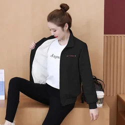 Add Cashmere Short Coat Women Thickened Autumn Winter 2024 New Jacket Korean Joker Casual Baseball Uniform Collar Outwear Female