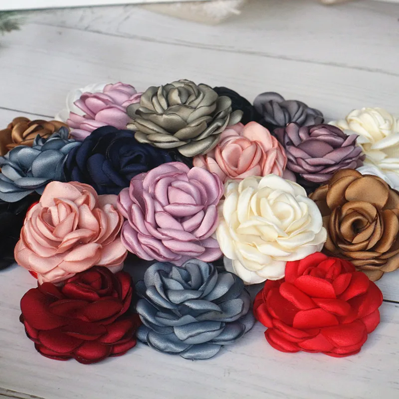 10PCS/Lot 5CM Handmade Satin Rose Fabric Artificial Flower Head For Wedding Dress Decoration Hair Accessories DIY