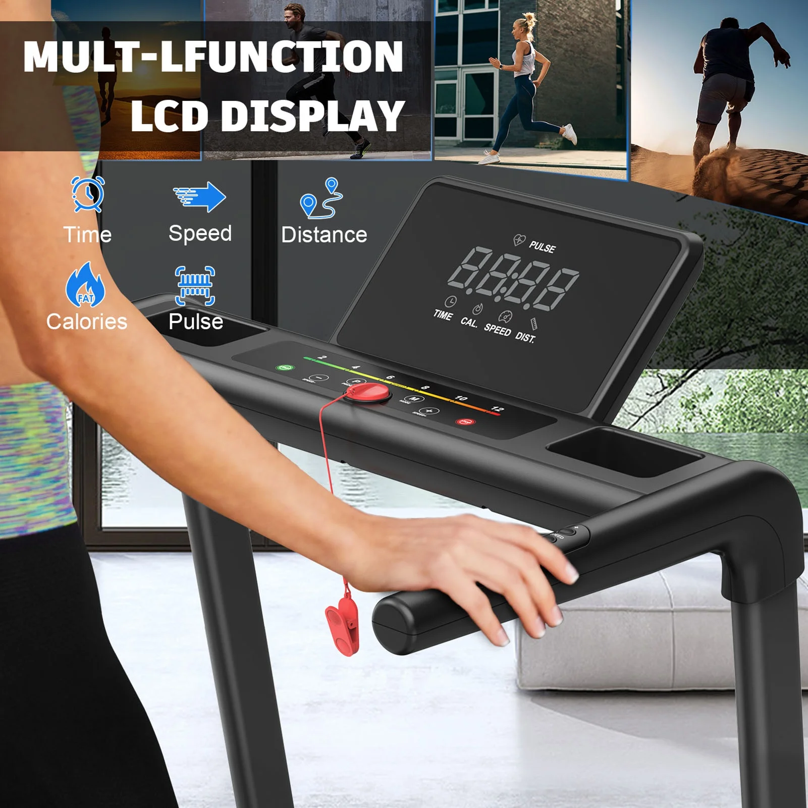 مشاية قابلة للطي 3.5 حصان 0.5-8.5MPH 330LBS سعة شاشة LED وسادة مشي قابلة للطي لآلة الجري المنزلية #4