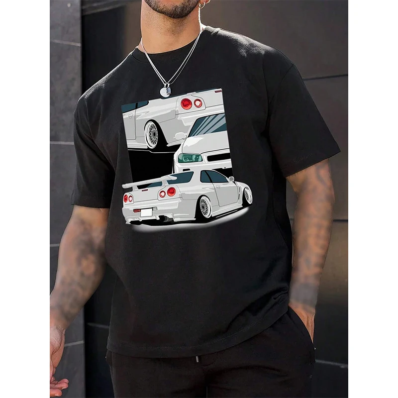 

Men's Retro Motorcycle Printed Pure Cotton Casual T-shirt Loose Size Breathable And Sweat Absorbing Men's And Women's Sports Top