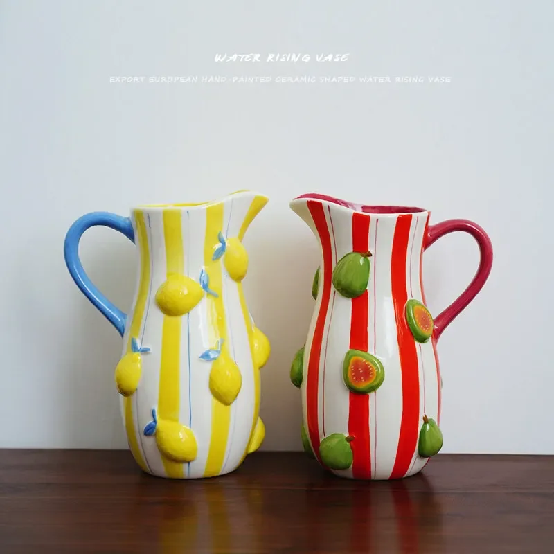Ceramic Vase Three-dimensional Relief Fruit Figs Lemon Water Kettle Flowerpot Terrarium Flower Vases Plant Pot Home Decoration