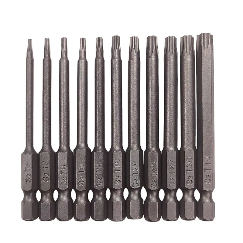 AT29-For 1/4" Hex Shank 75Mm Length Steel Star 6 Point Screw Driver Kit Tool Screwdriver Bit